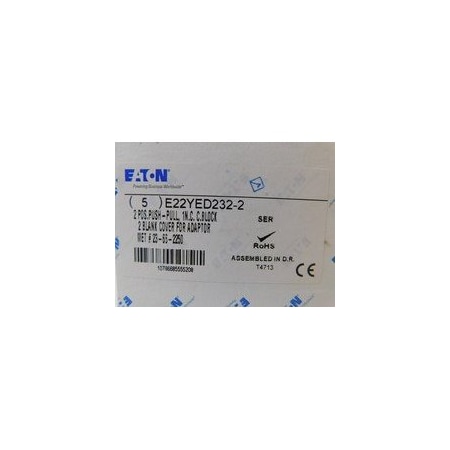 Eaton Pushbuttons Non-Illuminated 1NC 2 Position Red 2 BLANK COVER FOR ADAPTOR Push/Pull E22YED232-2